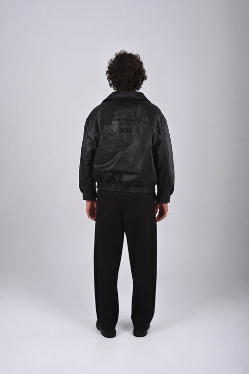 Premium Embroidered Leather Jacket - (W-0312) Black