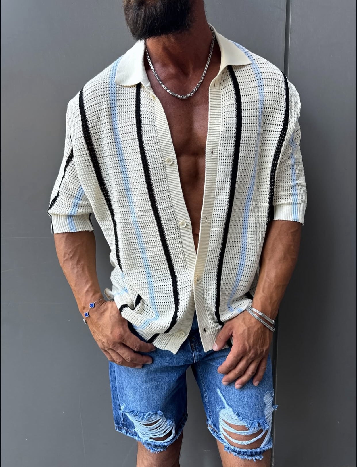 Knitwear oversized shirt - beige 0035