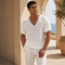 Ribbed V-Neck Knit T-Shirt -(0032)