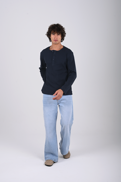 Essential Ribbed Henley Long Sleeve (W-0305)