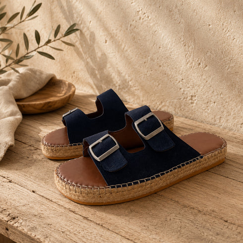 Double-Buckle Espadrille Slides-(0258)