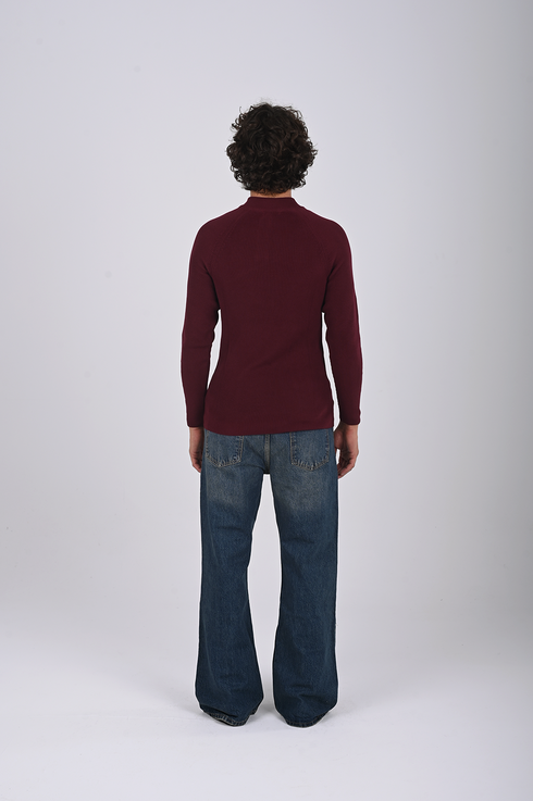 Ribbed Knit Henley Sweater -(W- 0323)