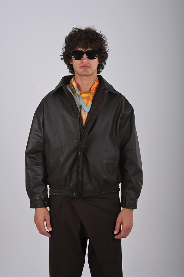 Premium Embroidered Leather Jacket - (W-0312) Brown