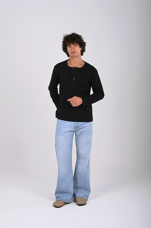 Essential Ribbed Henley Long Sleeve (W-0305)