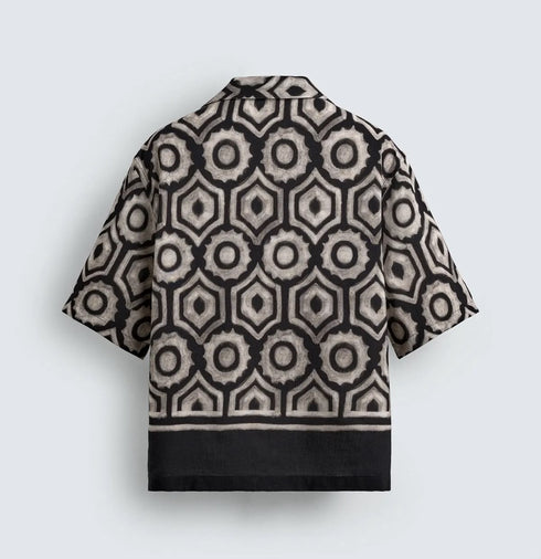Zara-Geometric Jacquard Resort Shirt - ( 0299)