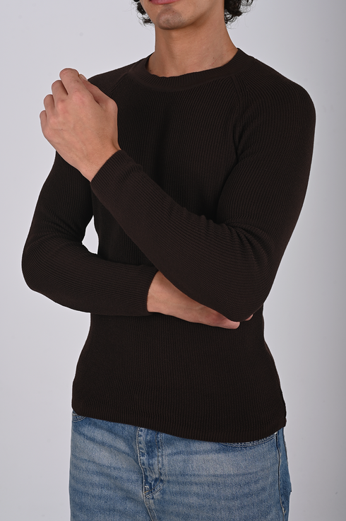 Textured Knit Crewneck Sweater- (W-0329)