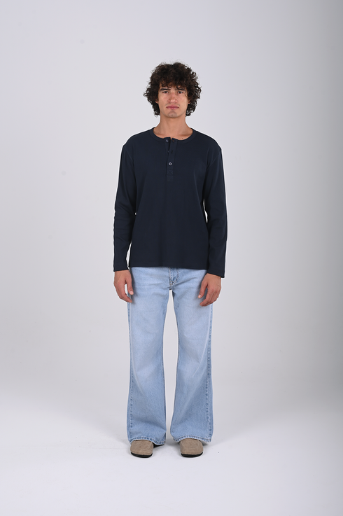 Essential Ribbed Henley Long Sleeve (W-0305)