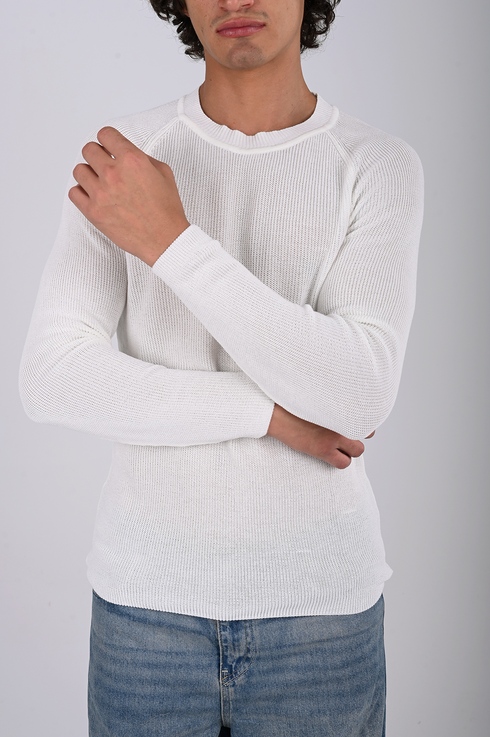 Textured Knit Crewneck Sweater- (W-0329)