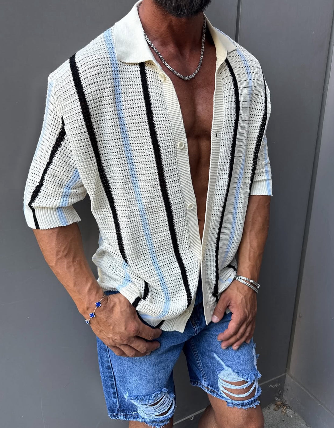 Knitwear oversized shirt - beige 0035