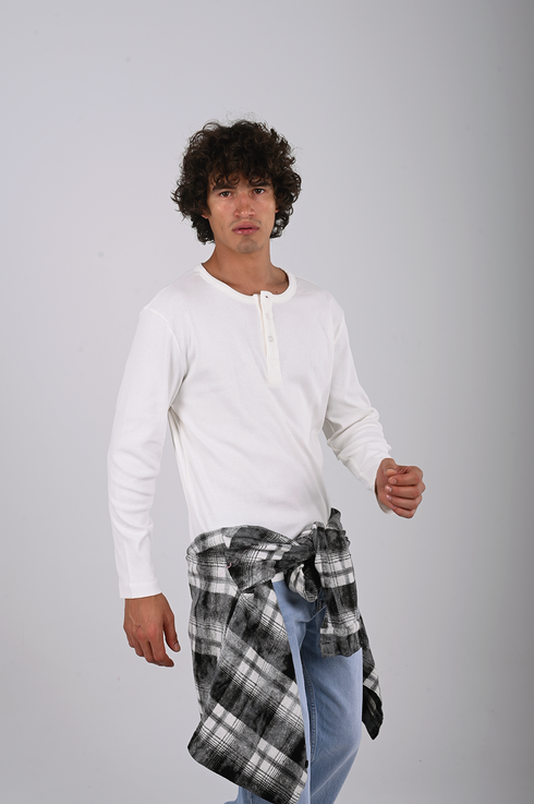 Essential Ribbed Henley Long Sleeve (W-0305)