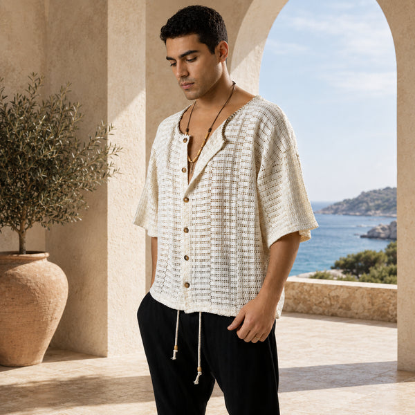 Textured Knit Button Shirt – Off White 0128