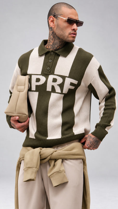 Contrast Knit Polo Sweater (W-0337 )