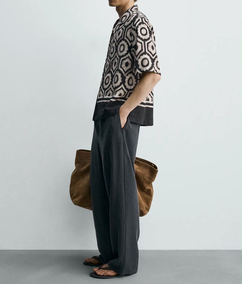 Zara-Geometric Jacquard Resort Shirt - ( 0299)