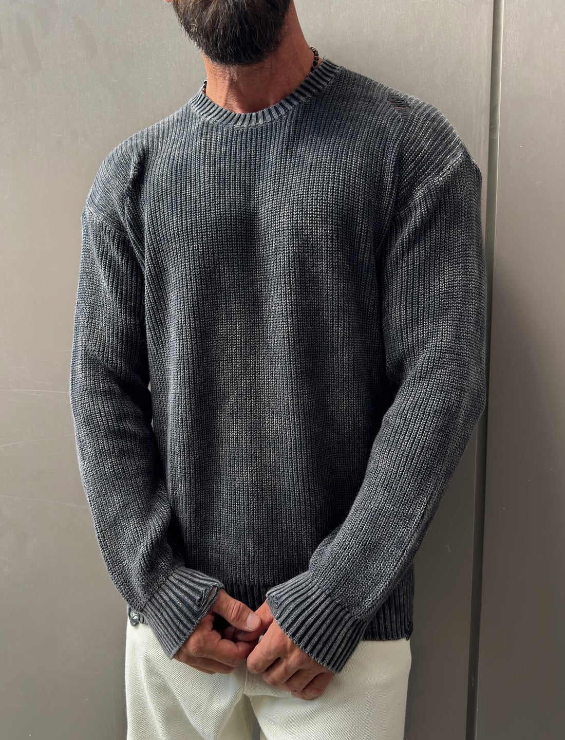 Knitwear oversized shirt - gray  0061