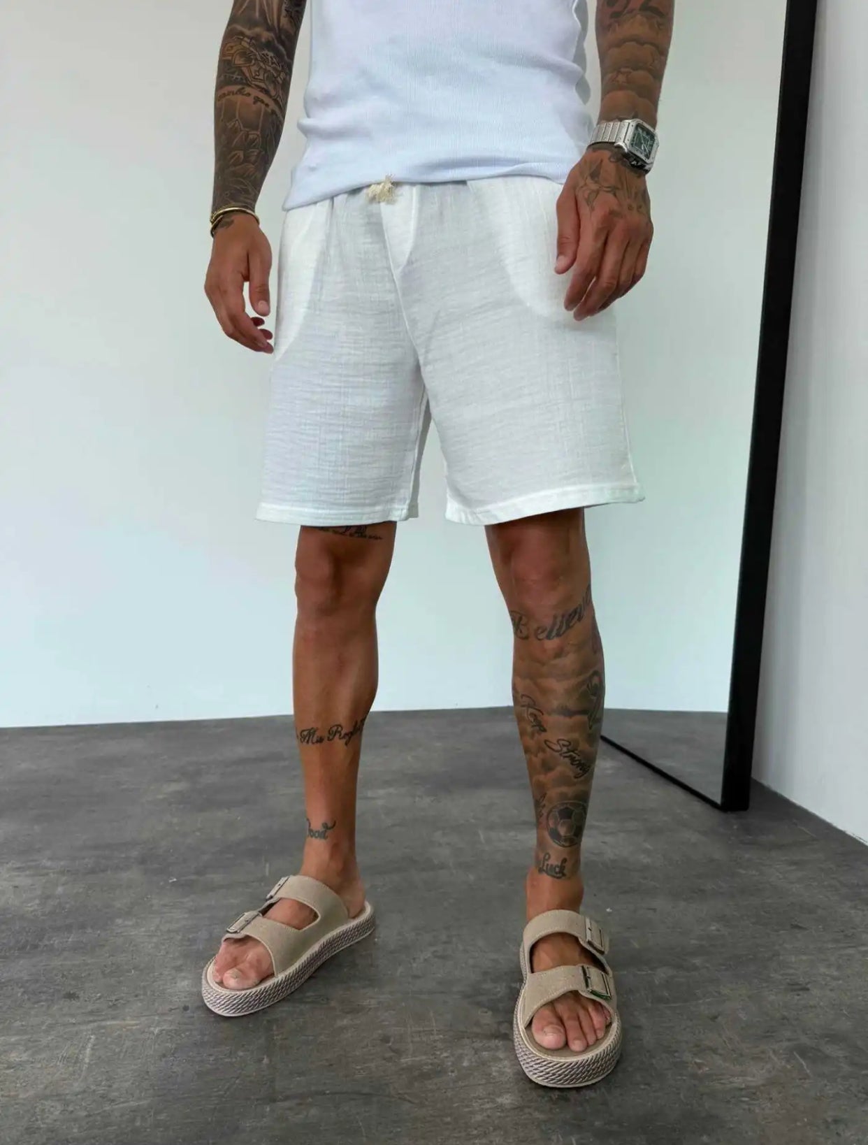 Muslin Fabric Linen Short - 002 - white