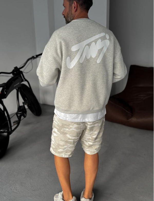 Gray basic printed sweatshirt - (0057)