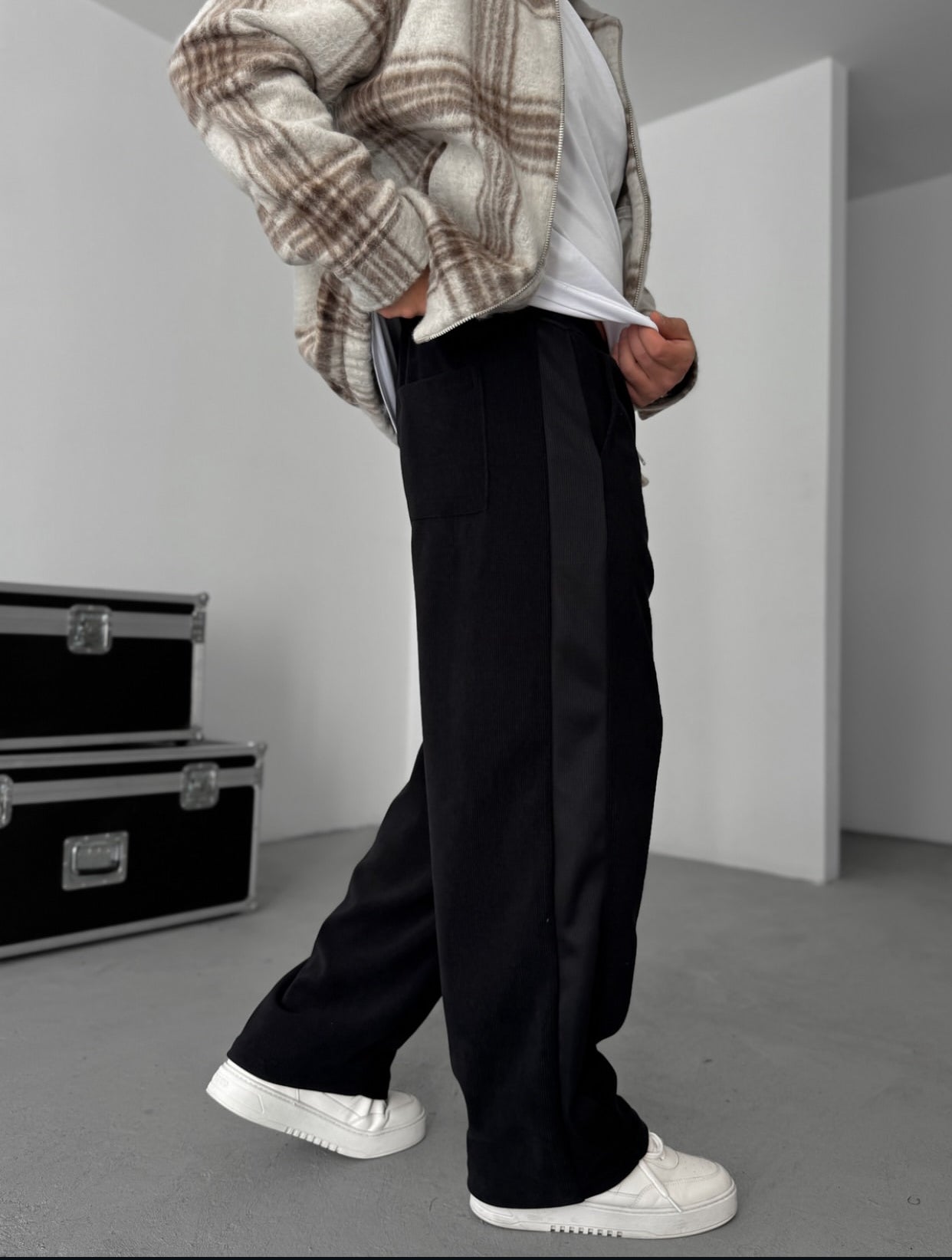 Velvet cotton pants - black  0094