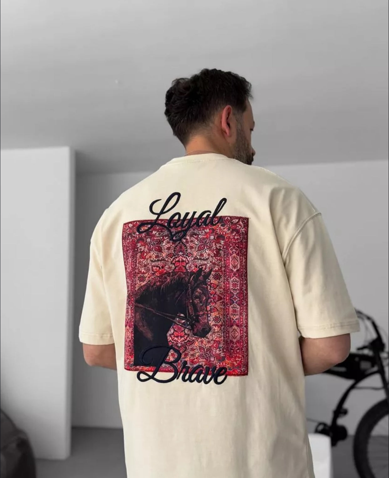 Oversized cotton shirt - horse print