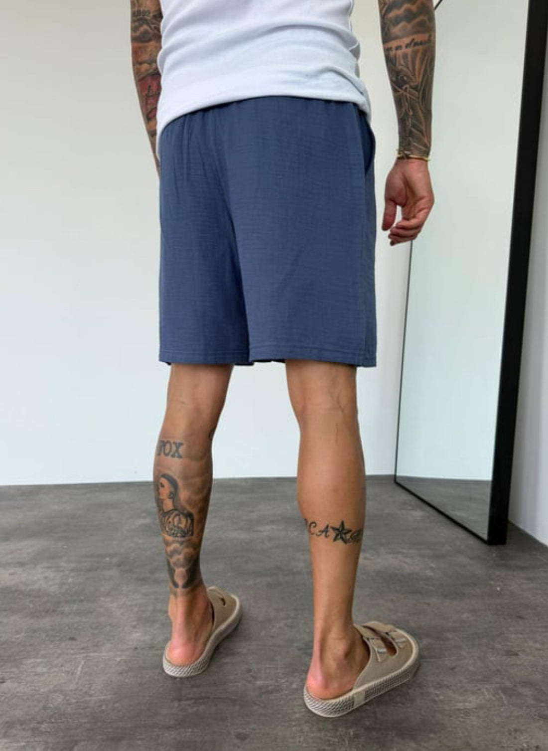 Muslin Fabric Linen Short - 002 - blue