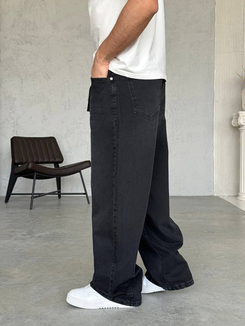 Relaxed Fit Wide-Leg Black Jeans - (0175)