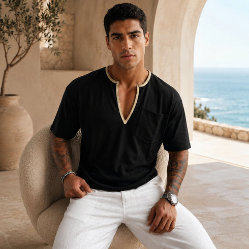 Luxury Textured Notch Neck T-Shirt ( 0280)