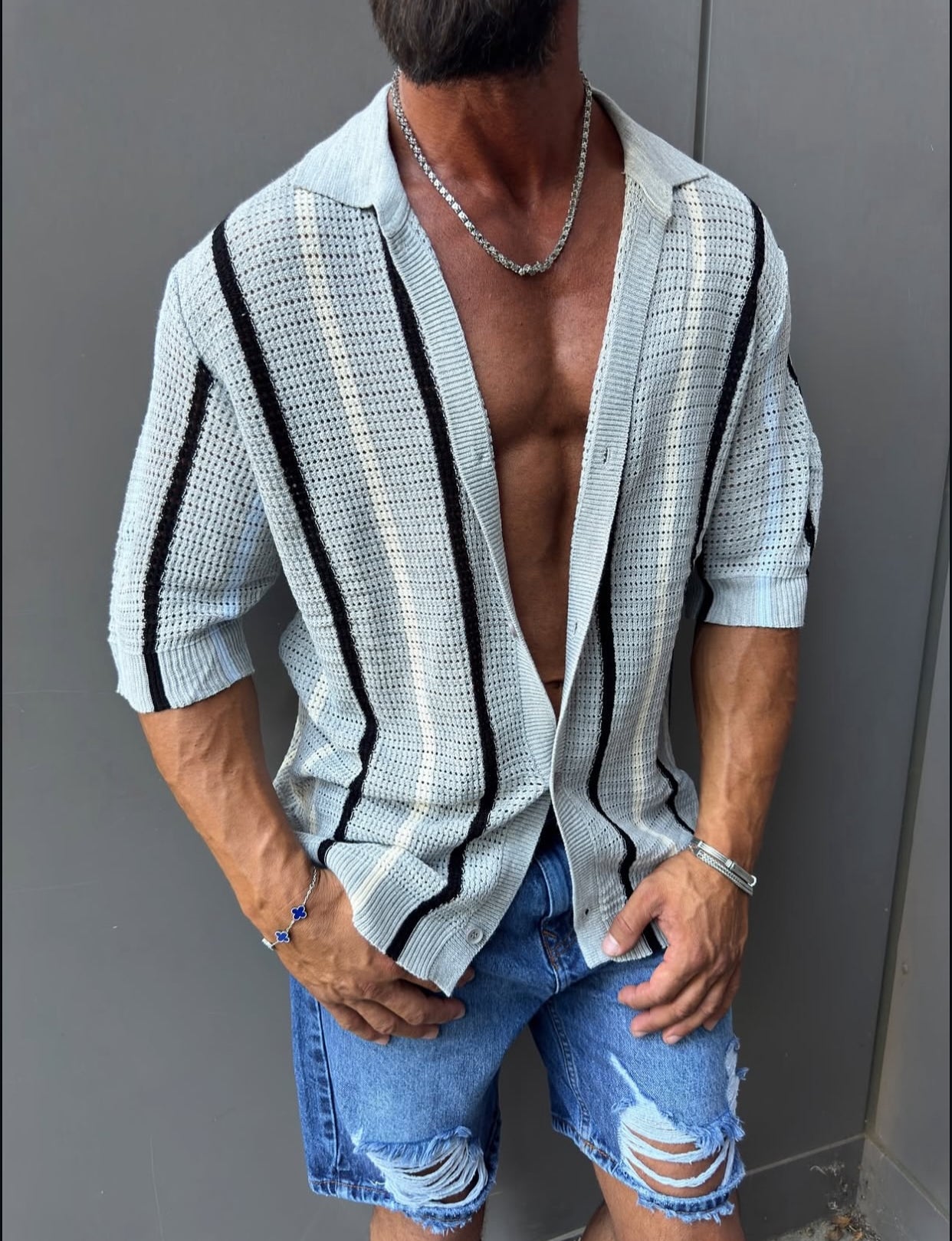 Knitwear oversized shirt - gray 0035