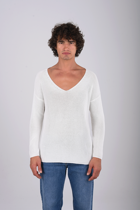 Textured V-Neck Knit Sweater - (W-0058)