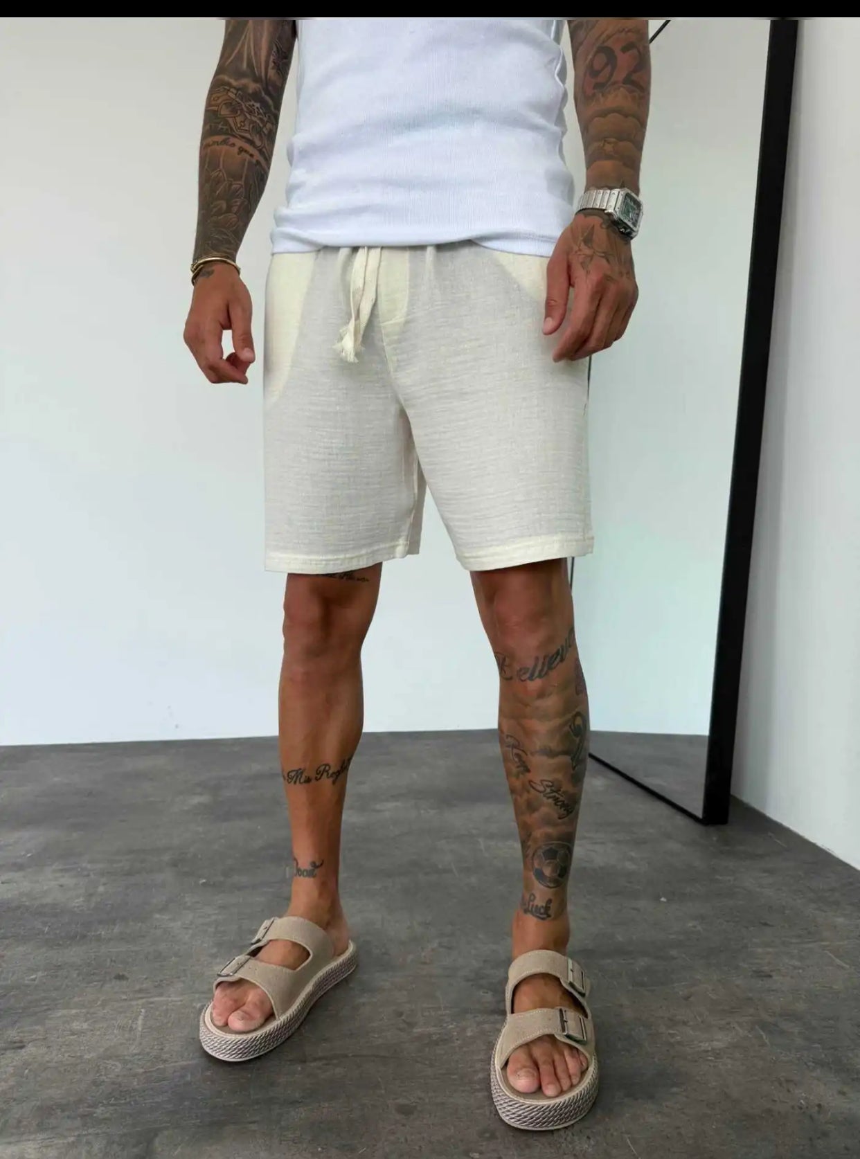 Muslin Fabric Linen Short - 002 - beige