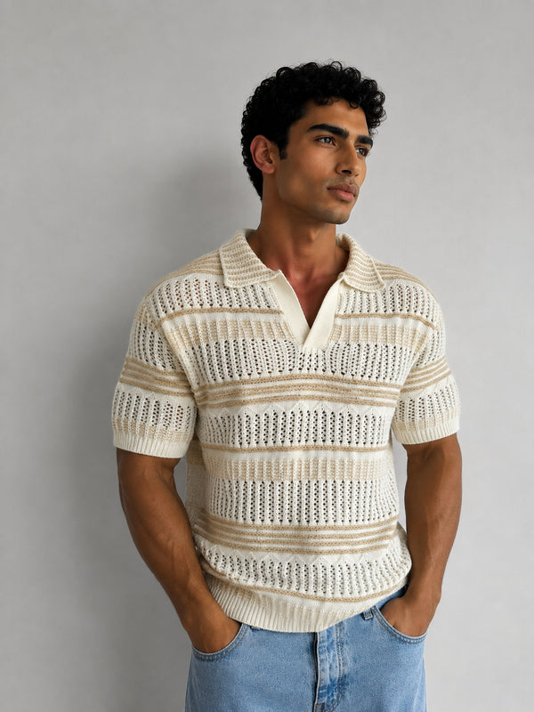 Oversized knitwear shirt -beige- (0021)