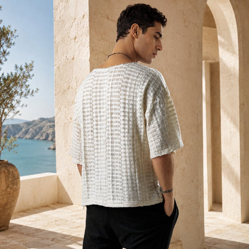 Textured Knit Button Shirt – Off White 0128