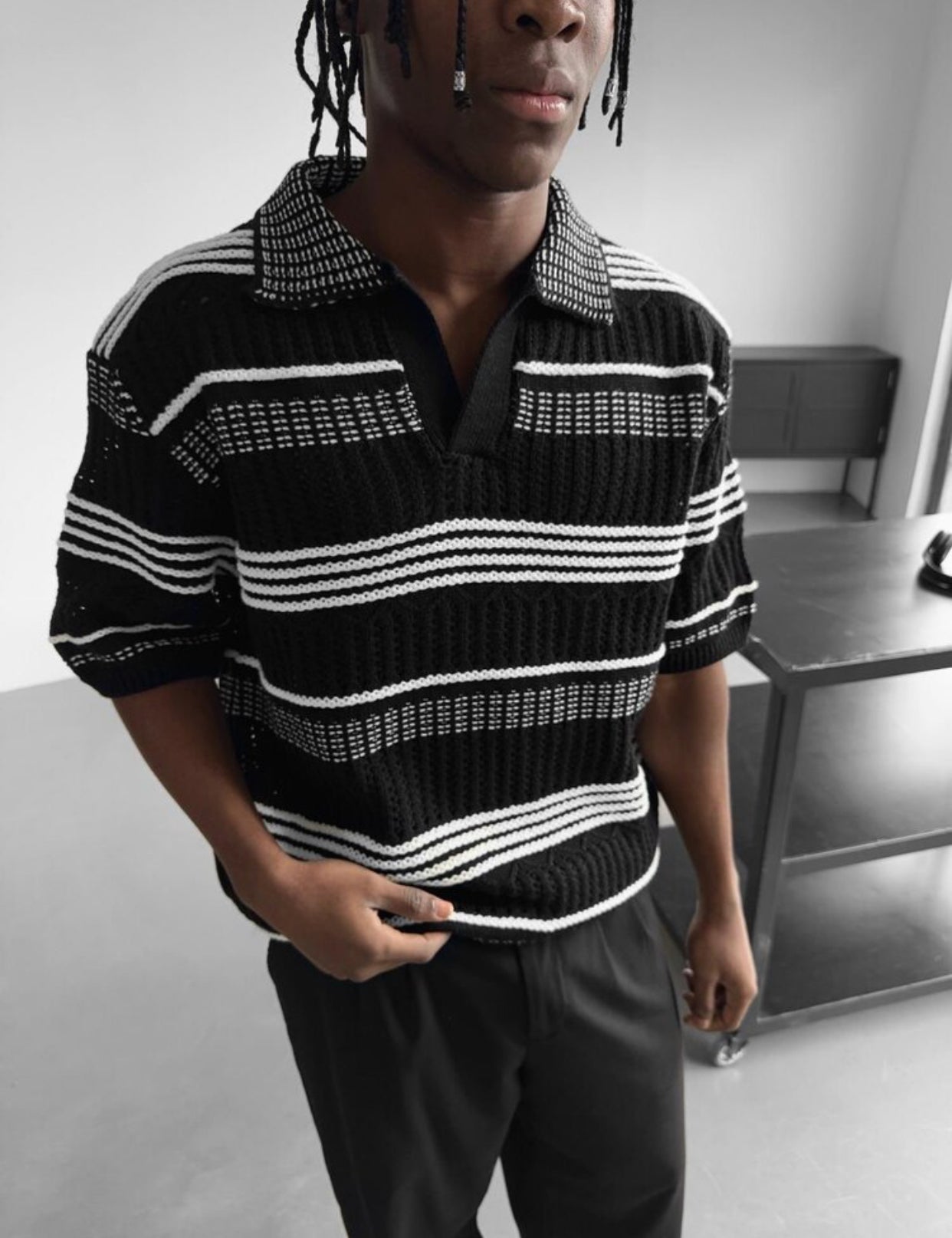 Oversized knitwear shirt -Balck- 0021