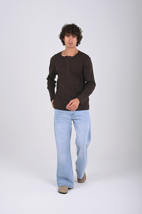 Essential Ribbed Henley Long Sleeve (W-0305)