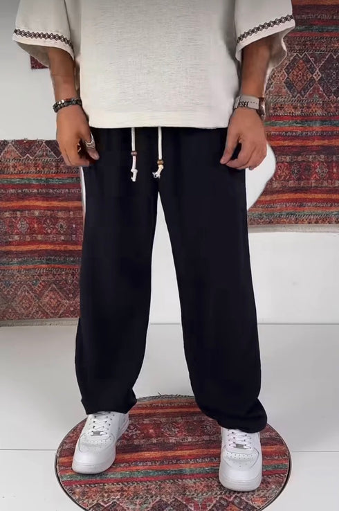 Relaxed Linen Jogger Pants – black 0120