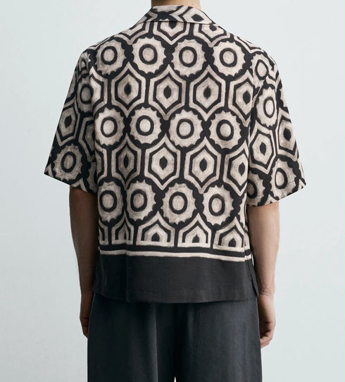 Zara-Geometric Jacquard Resort Shirt - ( 0299)