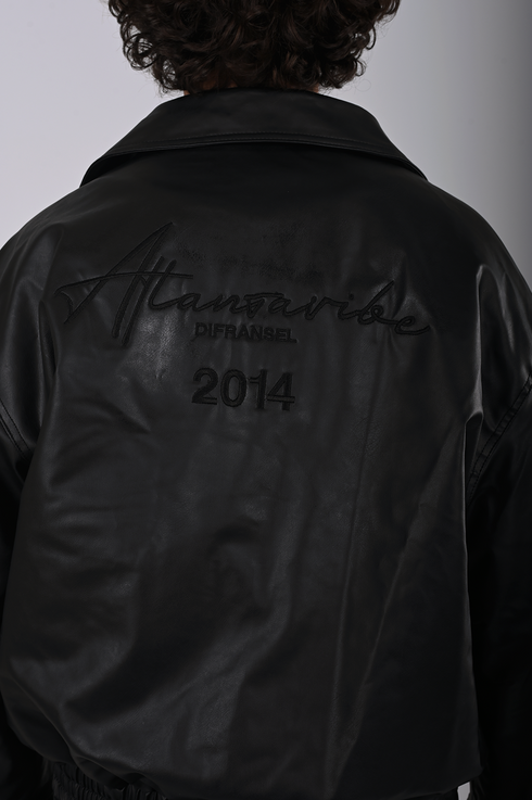 Premium Embroidered Leather Jacket - (W-0312) Black