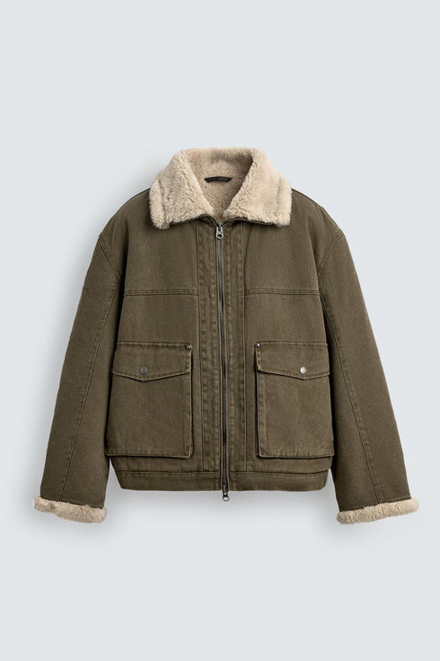 Zara Shearling-Collar Utility Jacket (ZW-0012)