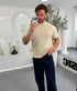 Slim Fit Ribbed Knit T-Shirt – Beige (0170)