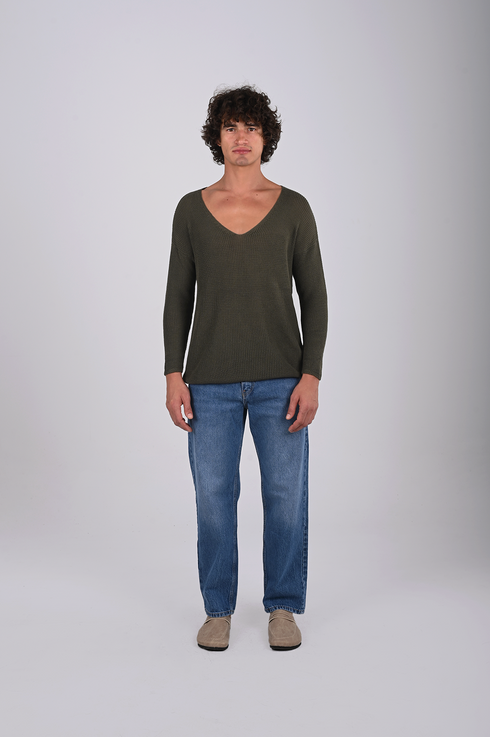 Textured V-Neck Knit Sweater - (W-0058)