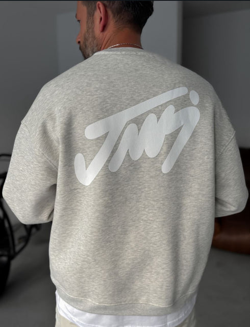 Gray basic printed sweatshirt - (0057)