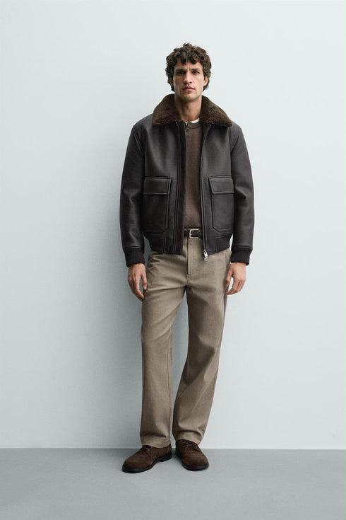 ZARA Faux Leather Aviator Jacket (ZW-0011)