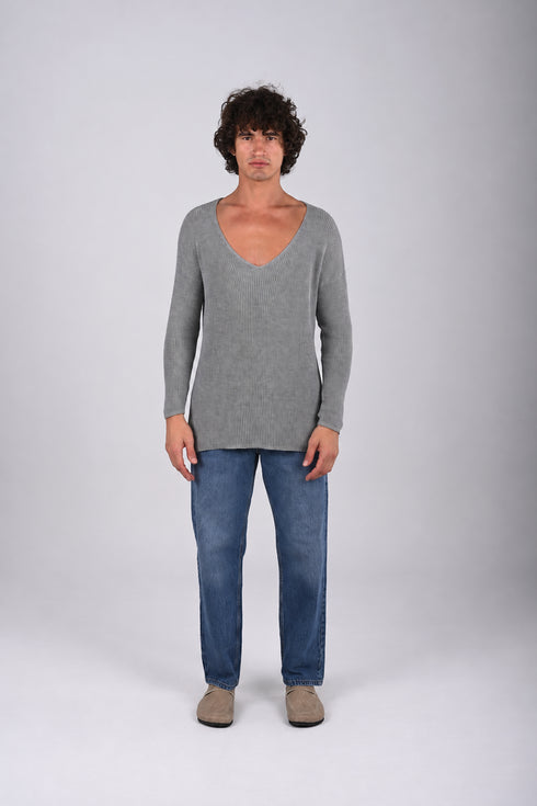 Textured V-Neck Knit Sweater - (W-0058)