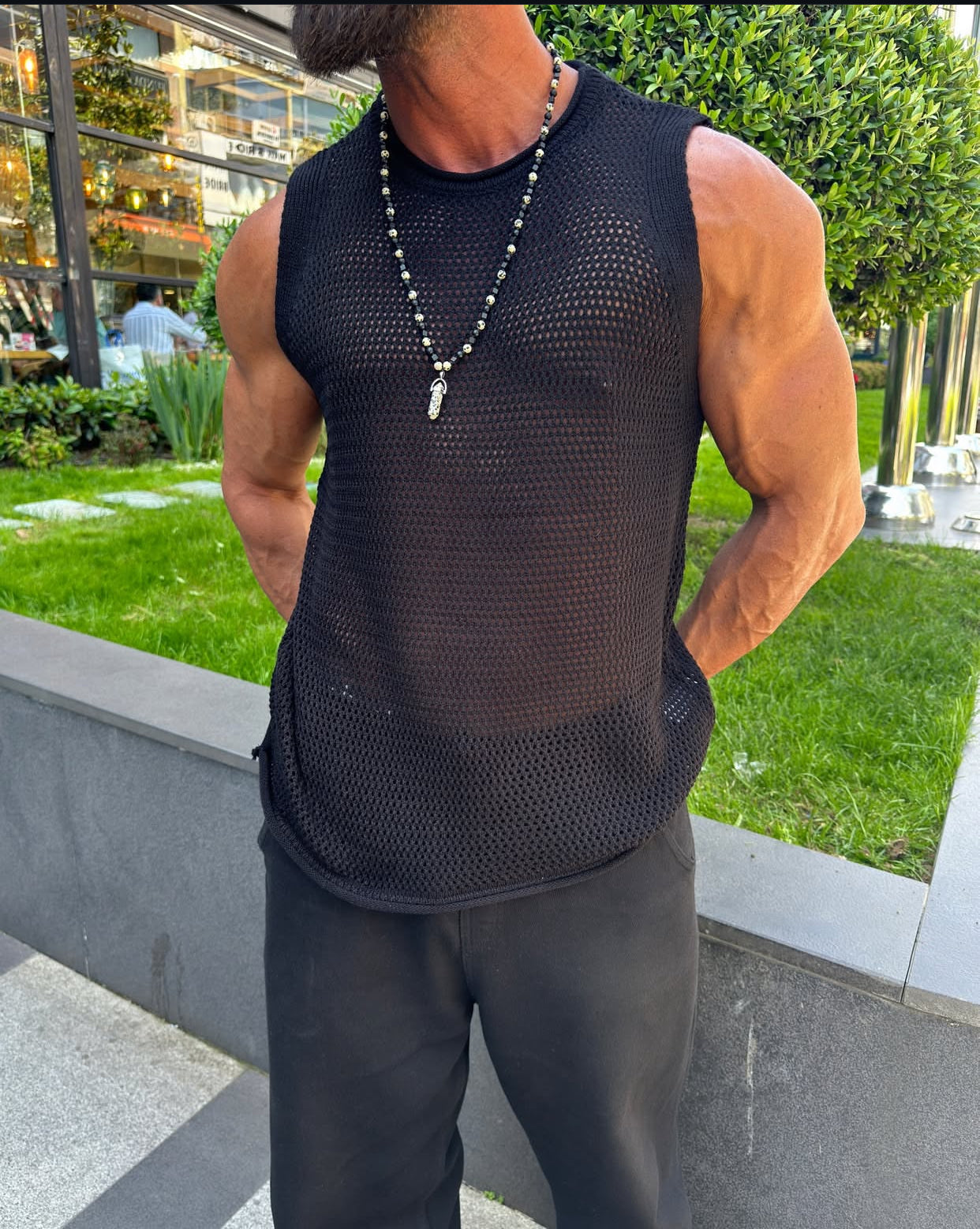 Cotton sleeveless shirt -  Balck  - 0014