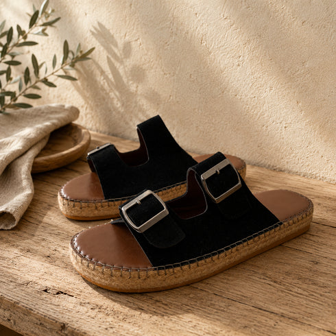 Double-Buckle Espadrille Slides-(0258)