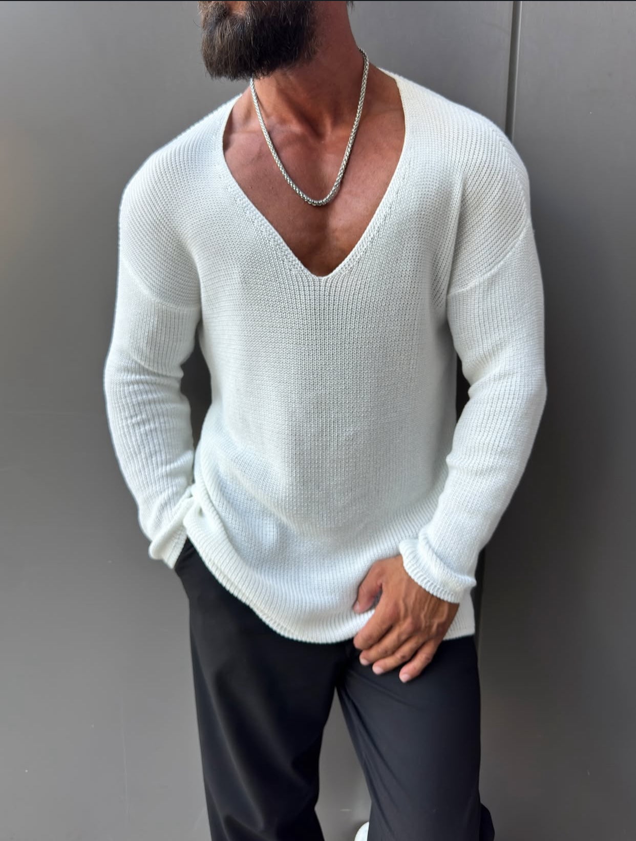 Knitwear oversized shirt - white 0058