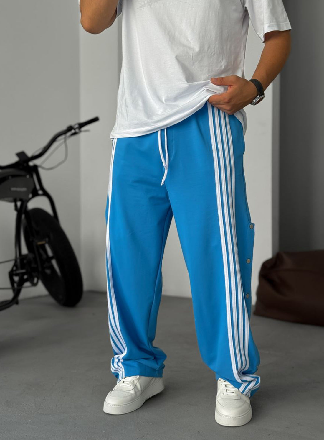 Stripped button detailed tracksuit - blue 0053