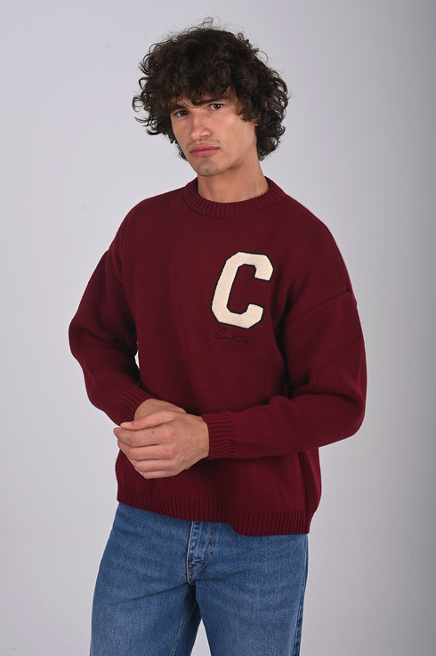Varsity Knit Sweatshirt – Burgundy (W-0307)