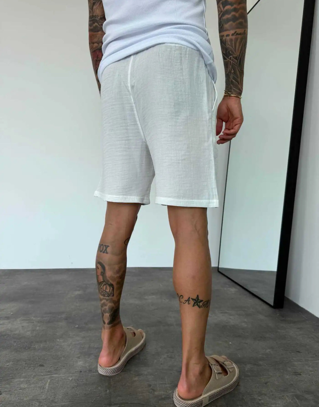 Muslin Fabric Linen Short - 002 - white