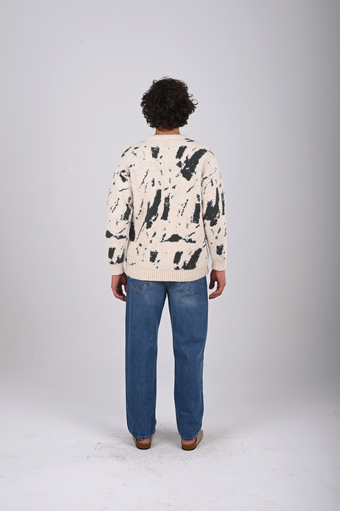 Abstract Knit Sweatshirt – Off White & Black (W-0306)