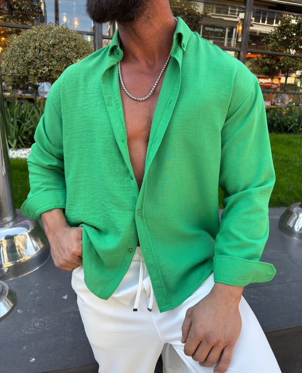 Linen shirt -green - (0024)