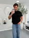 Slim Fit Ribbed Knit T-Shirt – black (0170)